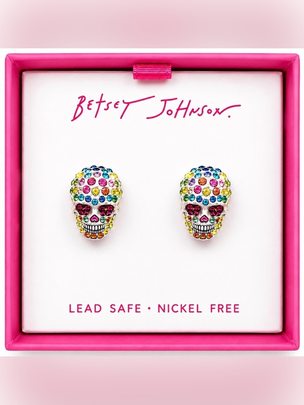 BETSEY JOHNSON Halloween Mexican Day of the Dead Crystal-Studded Earrings NWT